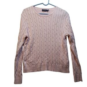 Polo Ralph Lauren Women's Cable Knit Sweater XL Pink Crew Neck Long Sleeve